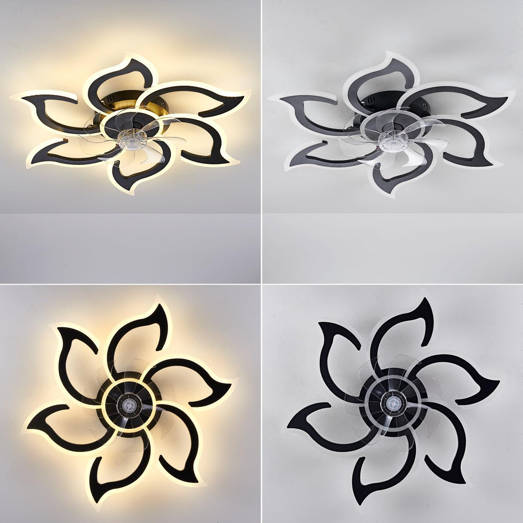 35" Black Modern Ceiling Fan with Light Remote Control, 3 Light Color 6 Speeds Samll Low Profile Ceiling Fan