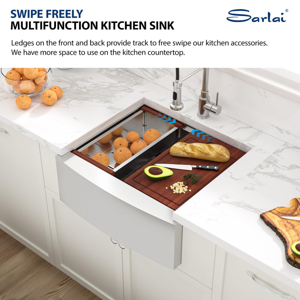 24 Inch Farmhouse Sink Workstation - 24x22 Inch Stainless Steel Apron Front Single Bowl Luxury Kitchen Farmer Sink