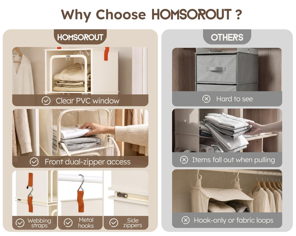 6-Tier Modular Hanging Closet Organizer Shelves, Beige