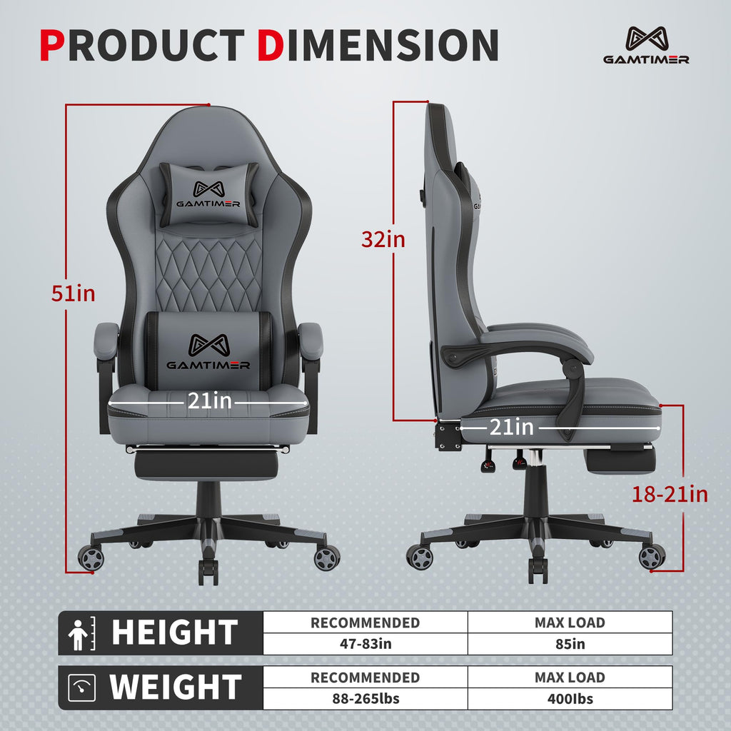 Gaming Chair, Computer Office Chair with Pocket Spring Cushion, 400 LBS Weight Capacity, Breathable PU, Headrest &