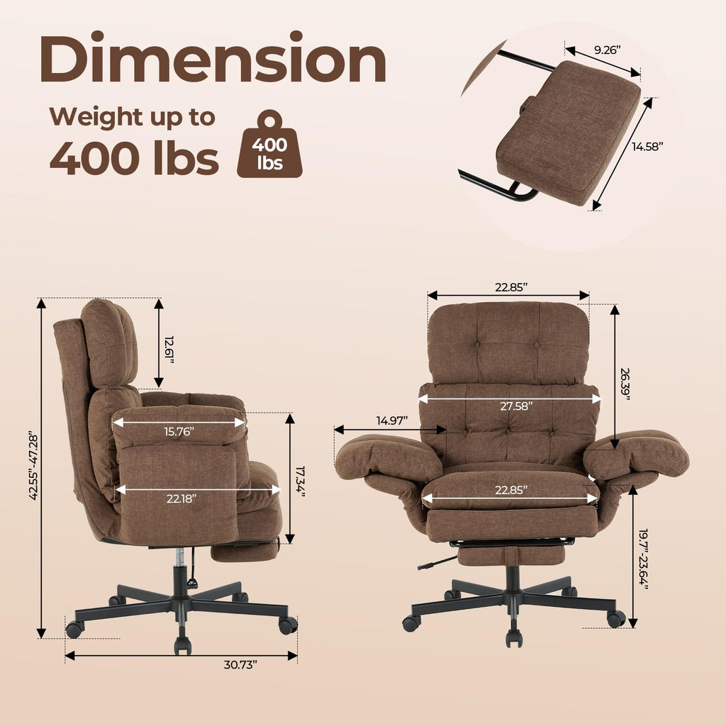 Criss Cross Office Chair with Foot Rest, Big and Tall Desk Chair with Flip Armrests for Pets & Cross Legged Sitting