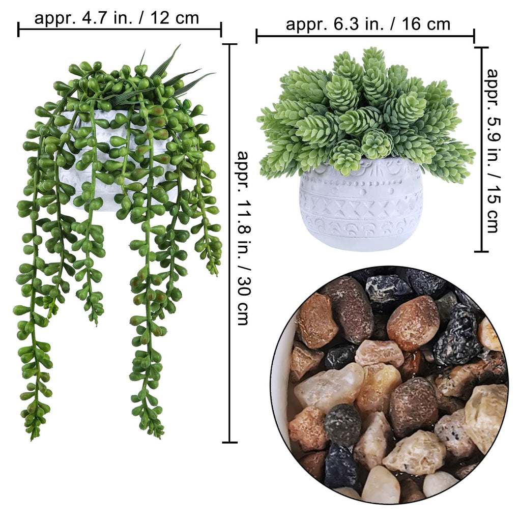3 Pcs Assorted Small Potted Succulent Plants Artificial Aloe Hanging Succulent in White Geometric Concrete Ceramic