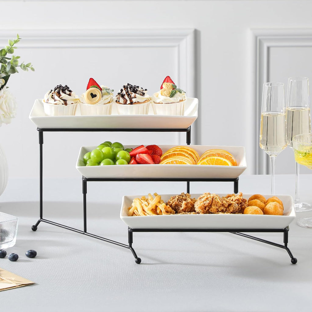 Tier Serving Trays, White Porcelain Serving Platters, 12 Inch - Set of 3