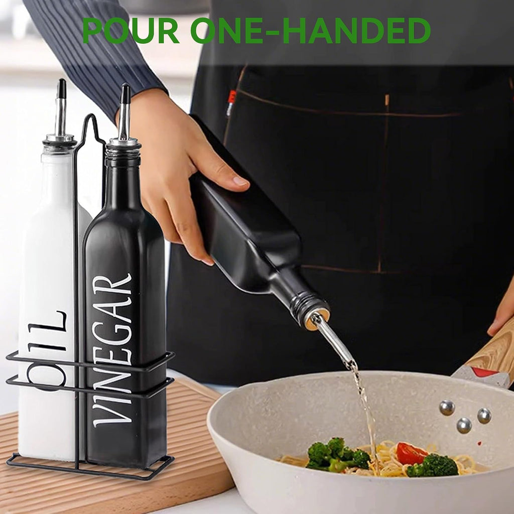 Oil and Vinegar Dispenser Set - 17oz/500ml, White and Black - Set of 2