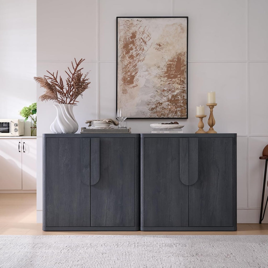 62.28'' Sideboard Buffet Cabinet W/Storage, Modern Accent Cabinets W/Curved Handles & Adjustable Shelves, 4 Doors