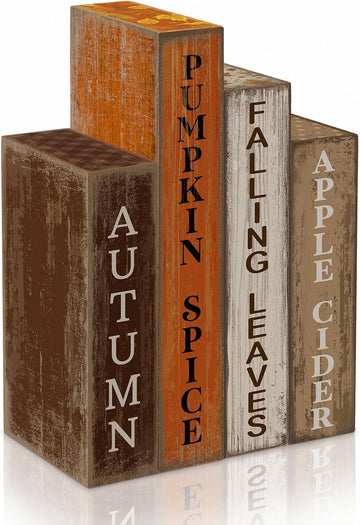 Fall Table Decoration Wooden Book Sign,Pumpkin - Set of 4