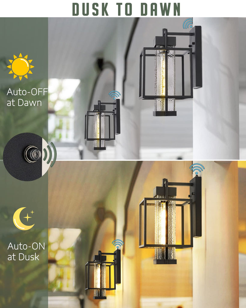 Aluminum Dusk to Dawn Outdoor Wall Sconce Lantern 2 Pack, 15" Large Farmhouse Industrial Black Waterproof Exterior