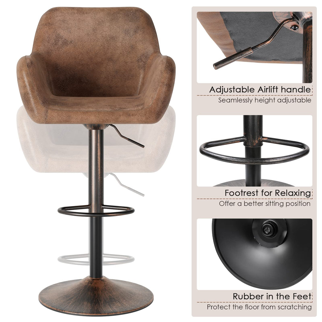 Bar Stools Set of 2 Counter Adjustable Swivel Height Barstools 29 Inch Faux Leather Bar Chairs with Padded Back and