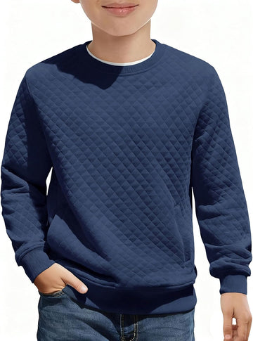 Boys Quilted Sweatshirts Kids Fashion Crewneck Long Sleeve Pullover Clothes with Pockets