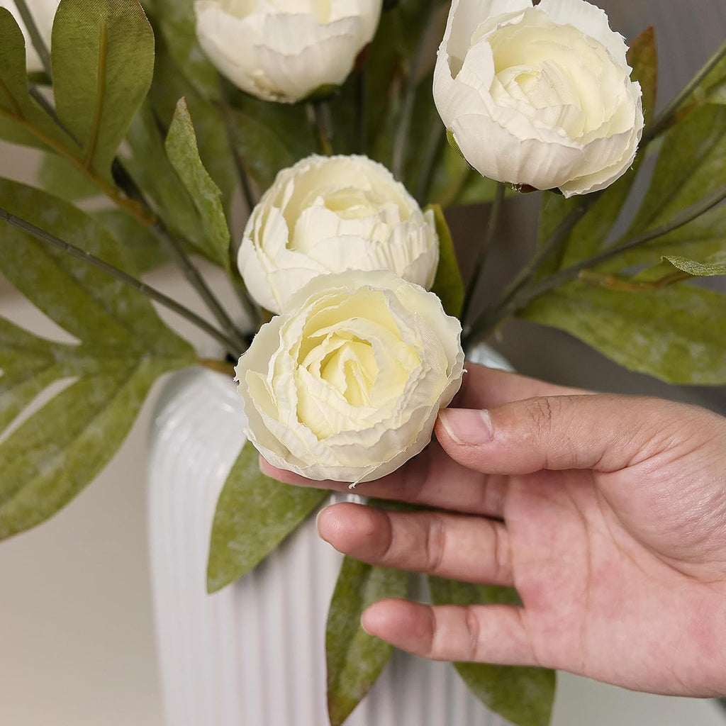 27" Faux Silk Peony Artificial Flowers Stems for Vase (Cream) - Set of 12