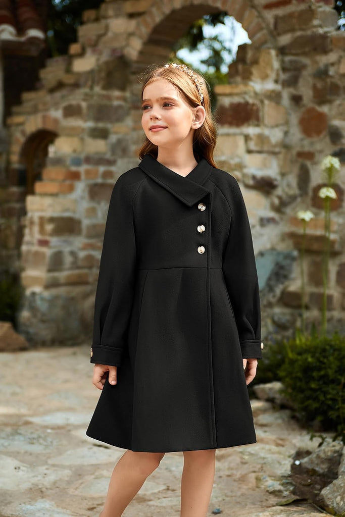Girls Peacoat Dress Coat Wool Lapel Jacket Fall Winter Outfit