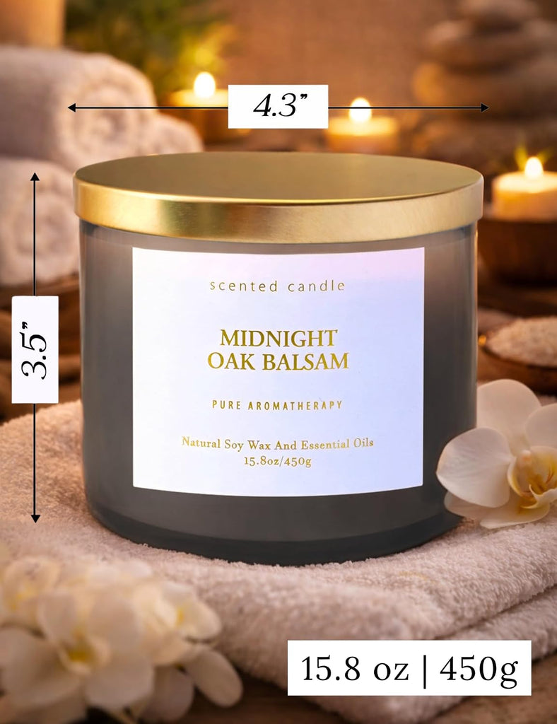 Midnight Oak Balsam 3-Wick Scented Candle, Large Woodsy Soy Candle 15.8 oz