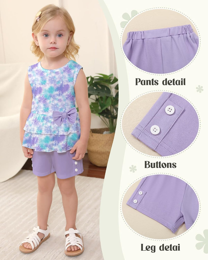 Toddler Girl Clothes, 2Pcs Baby Girl Summer Outfits Sleeveless Bow Knot Tank Shirts Tops + Shorts Clothing Sets