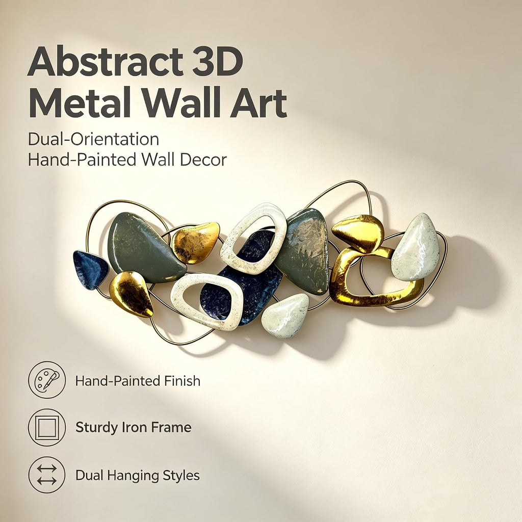 Large Metal Wall Art Decor, 3D Abstract Stone-inspired Handcrafted Modern Wall Sculptures, Entryway 59" x 24"