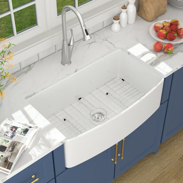 33x19x10 Inch White Farmhouse Kitchen Sinks Apron Front Flat Fireclay Porcelain Ceramic Farmers Single Bowl Farmer