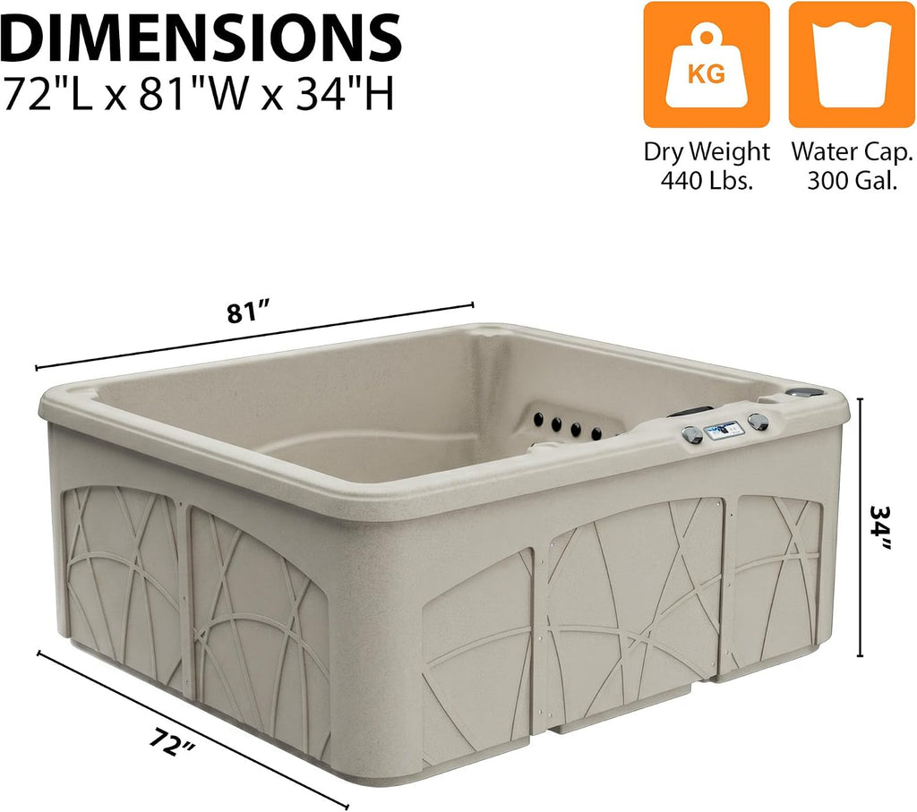 5-Person Plug & Play 28-Jet Hot Tub Spa and Thermal Cover, Sand | 28-Jet Square Outdoor Spa with Thermal Cover