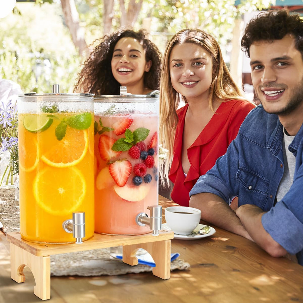 1.5 Gallon Drink dispenser with Stand, With Wood Stand, 18/8 Stainless Steel Spigot and Labels Large Water - Set of 2