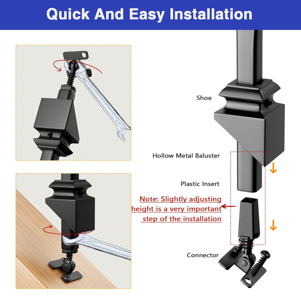 10-Pack Baluster Connectors with Angled Shoes Adjustable Height and Angle Connectors for 1/2'' Square Balusters for