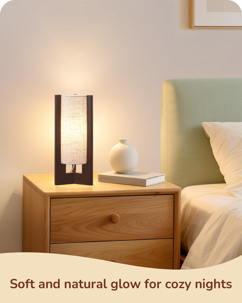 Wood Table Lamp, 13.5" Small Bedside Lamp, Rosewood, E26 Base