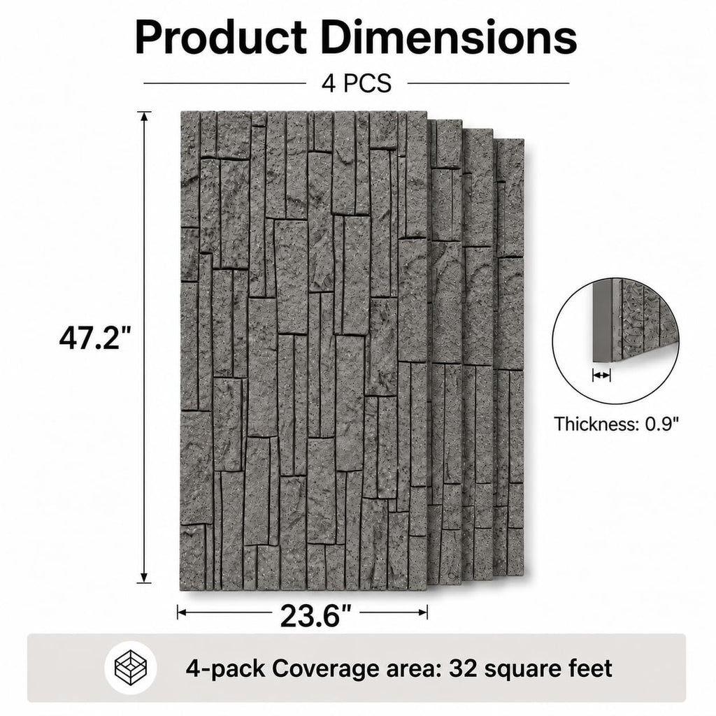 3D Stacked Ledger Stone PU Wall Panels, 23.6"x47.2" Speckled Grey