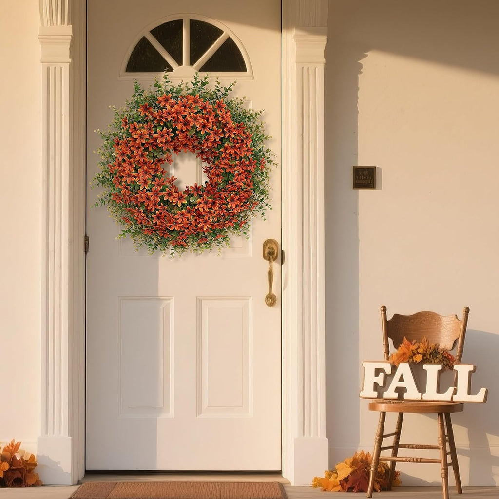 26" Large Artificial Eucalyptus Silk Flower Wreath(Fall Orange)