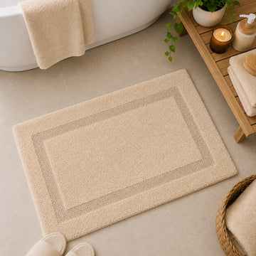 Premium Soft Cotton Tufted Bath Mat Absorbent Bathroom Rug 21x34 Inch Beige