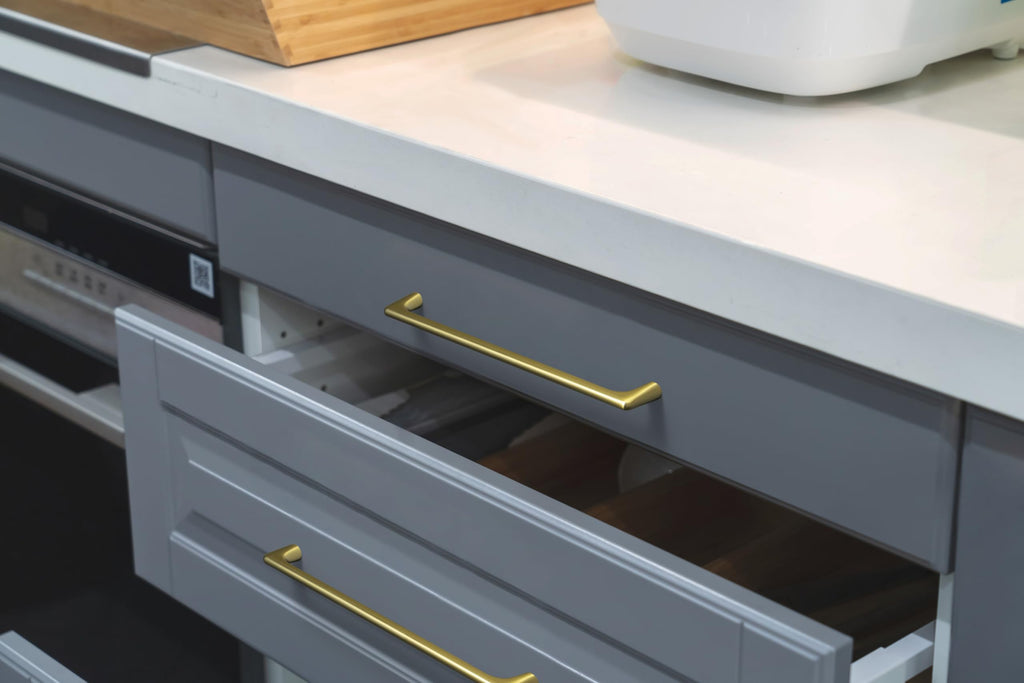 Brushed Gold Cabinet Pulls with 7.6''(192mm) Hole Centers, Modern Style Zinc Alloy Cabinet Handles for