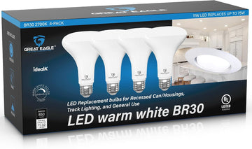 BR30 LED Bulb, 11W (75W Equivalent), 850 Lumens, 2700k (Warm White), for Recessed Can Use, Dimmable, and UL Listed (4