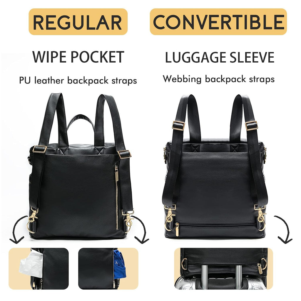 Diaper Bag Backpack Baby Diaper Bag,Leather Diaper Bag Backpack, Diaper Bag Tote with Changing Pad, Stroller Straps