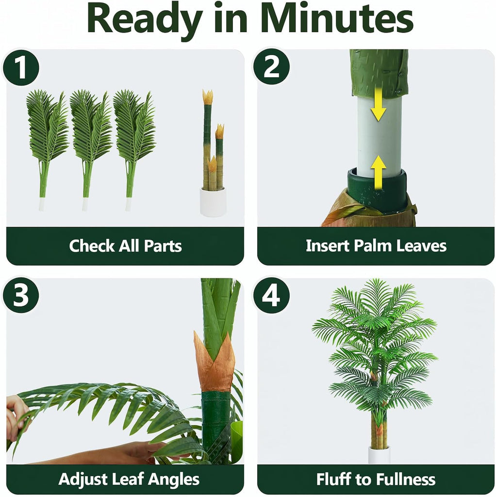 Artificial Golden Cane Palm Tree 6FT, Fake Palm Trees in White Pot