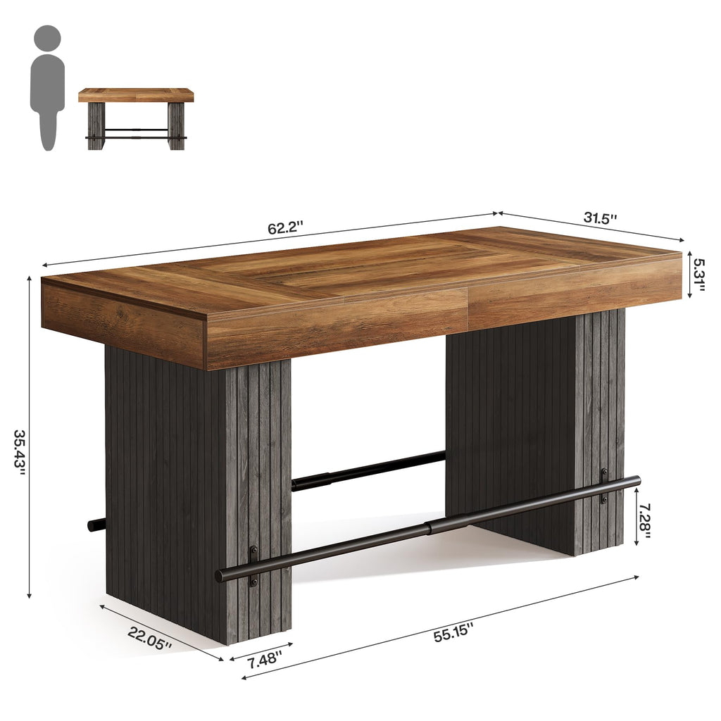 62.2 Inch Bar Table, Industrial Counter Height Pub Dining Table