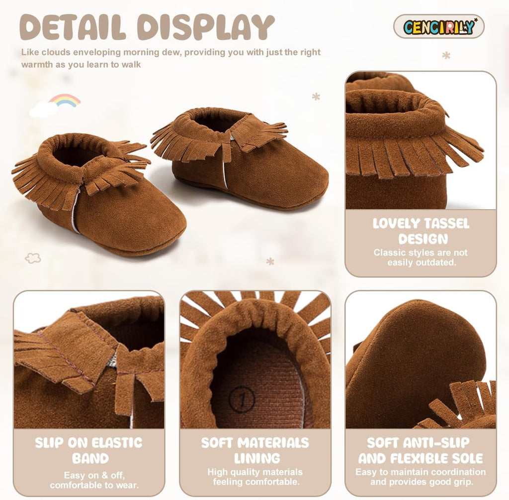 Infant Baby Fringe Moccasin Slipper Boys Girls Tassel Crib Shoes