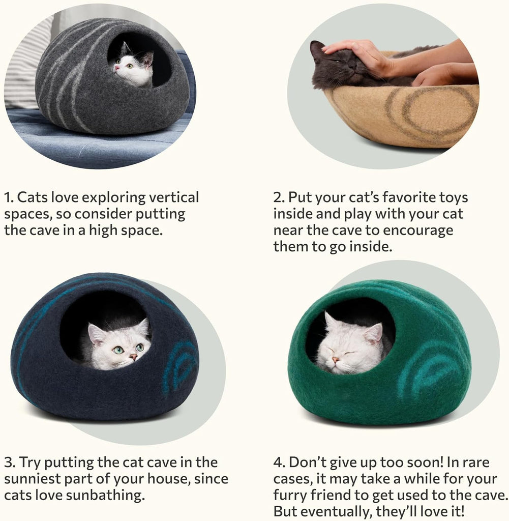 Cat Cave - Premium Felt Cat Bed for Indoor Cats, Handmade Merino Wool (Dark Grey, Medium)