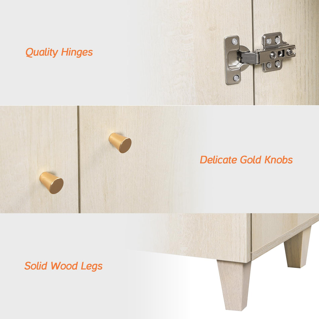 Modern Sideboards Credenza Storage Cabinets, 3 Pieces, Light Oak
