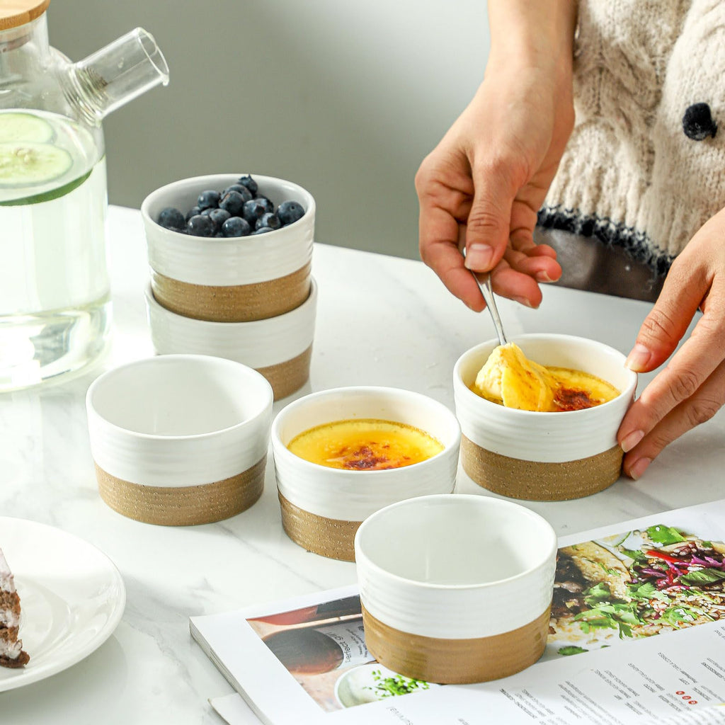6 OZ for Creme Brulee Oven Safe, Ceramic Souffle Cups Set of 6, Small Dipping Sauce Cups for