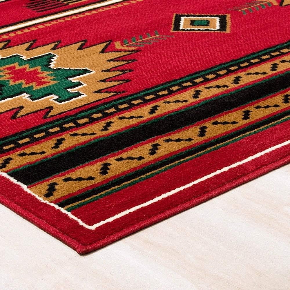 Southwest Native American Navajo Indian Design Rustic Aztec Lodge Geometric #CR29 Red Carpet Area Rug (5' 3" X 7' 5")