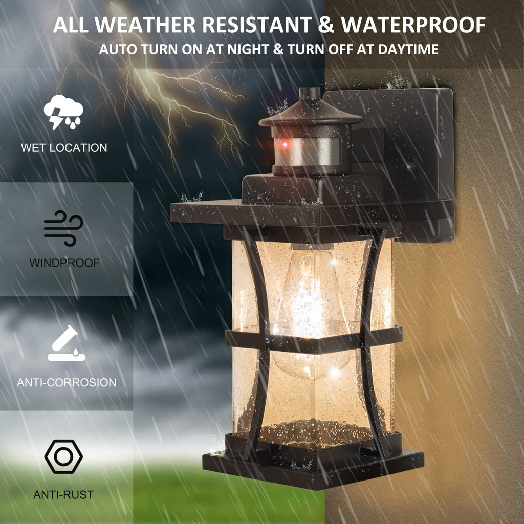 2 Packs Motion Sensor Outdoor Wall Lights - Upgrade Dusk to Dawn Porch Lighting, LED Exterior Lantern Fixture Wall