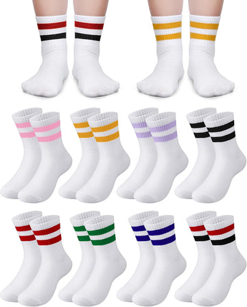 8 Pairs Crew Socks Kids Cotton Striped Socks
