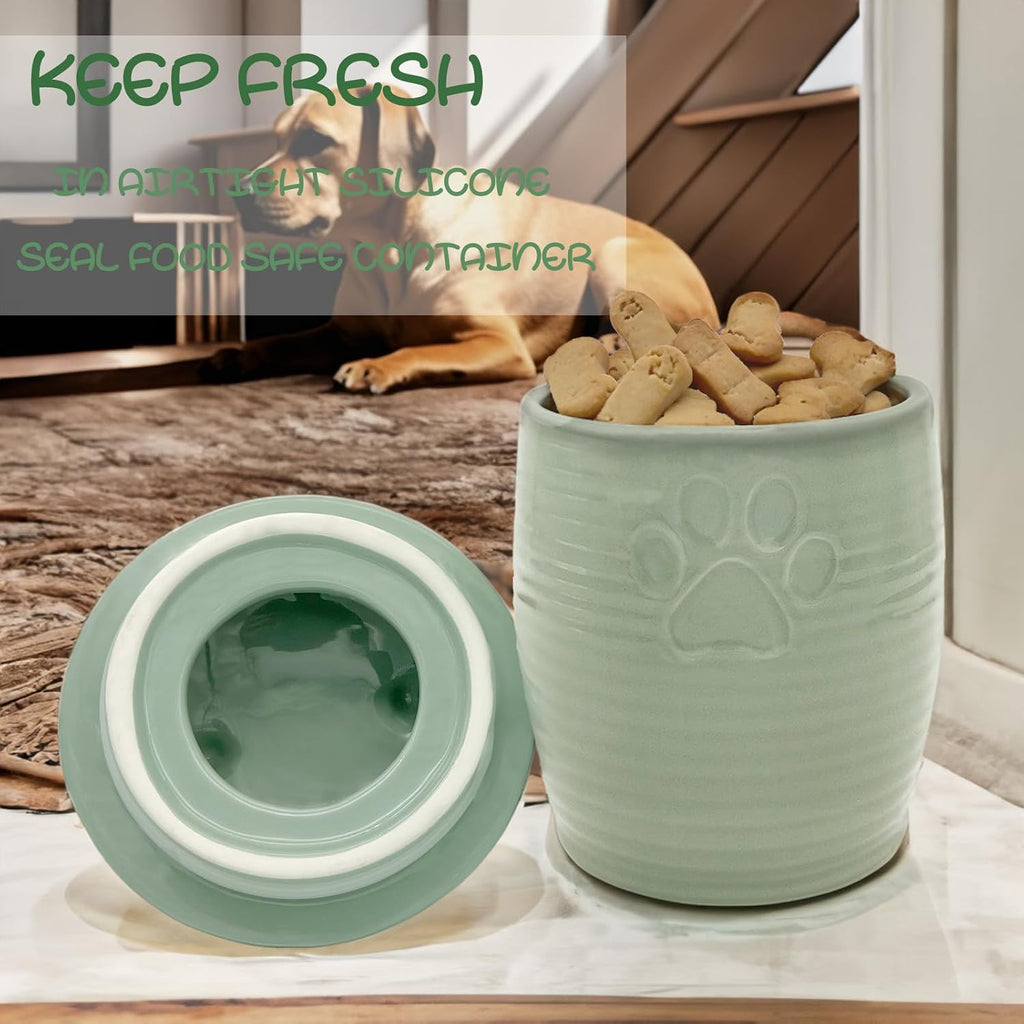 Large Dog Treat Container Airtight, Cute Dog Treat Jar with Lids, Rustic Dog Treat Storage Container, Ceramic Cat Food