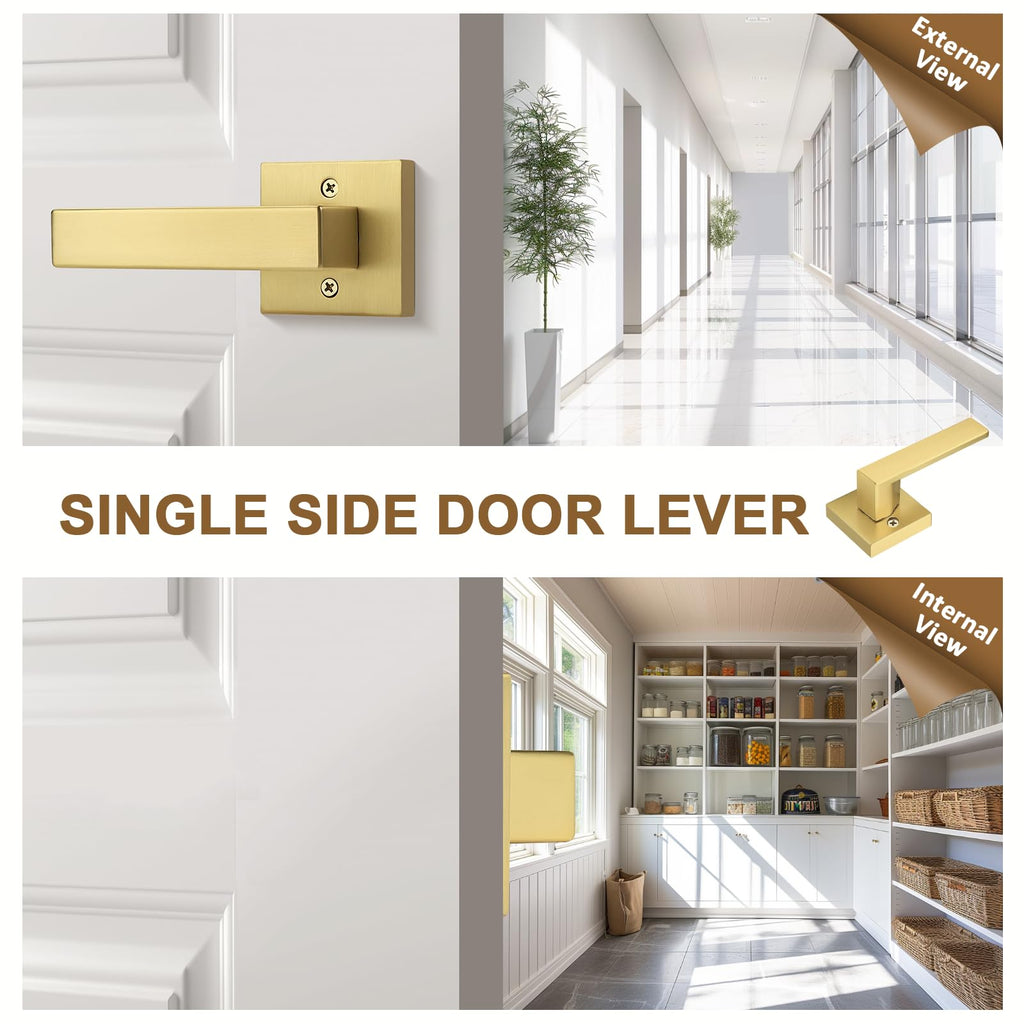 8 Pack Gold Dummy Door Handles,Modern Closet Door Levers,Heavy Duty Interior Non-Turning Handle Reversible for Right