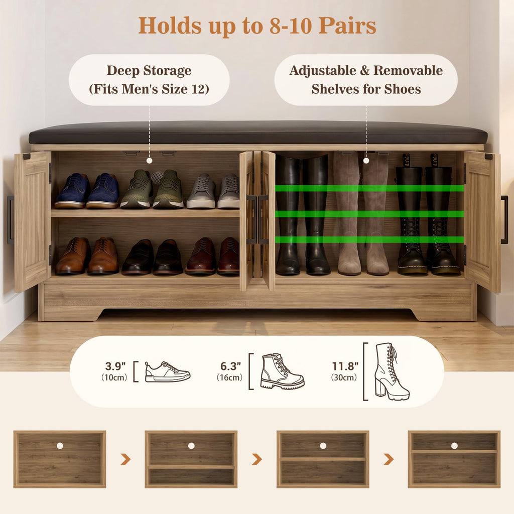 43.3" Farmhouse Shoe Storage Bench with Cushion