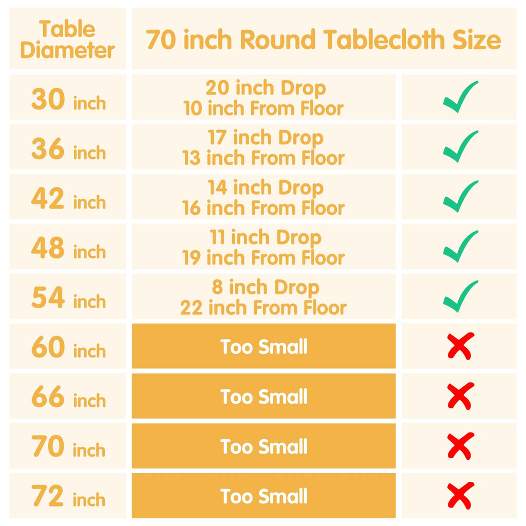 6 Pack Black Round Tablecloths 70 Inch for 30"-48" Tables