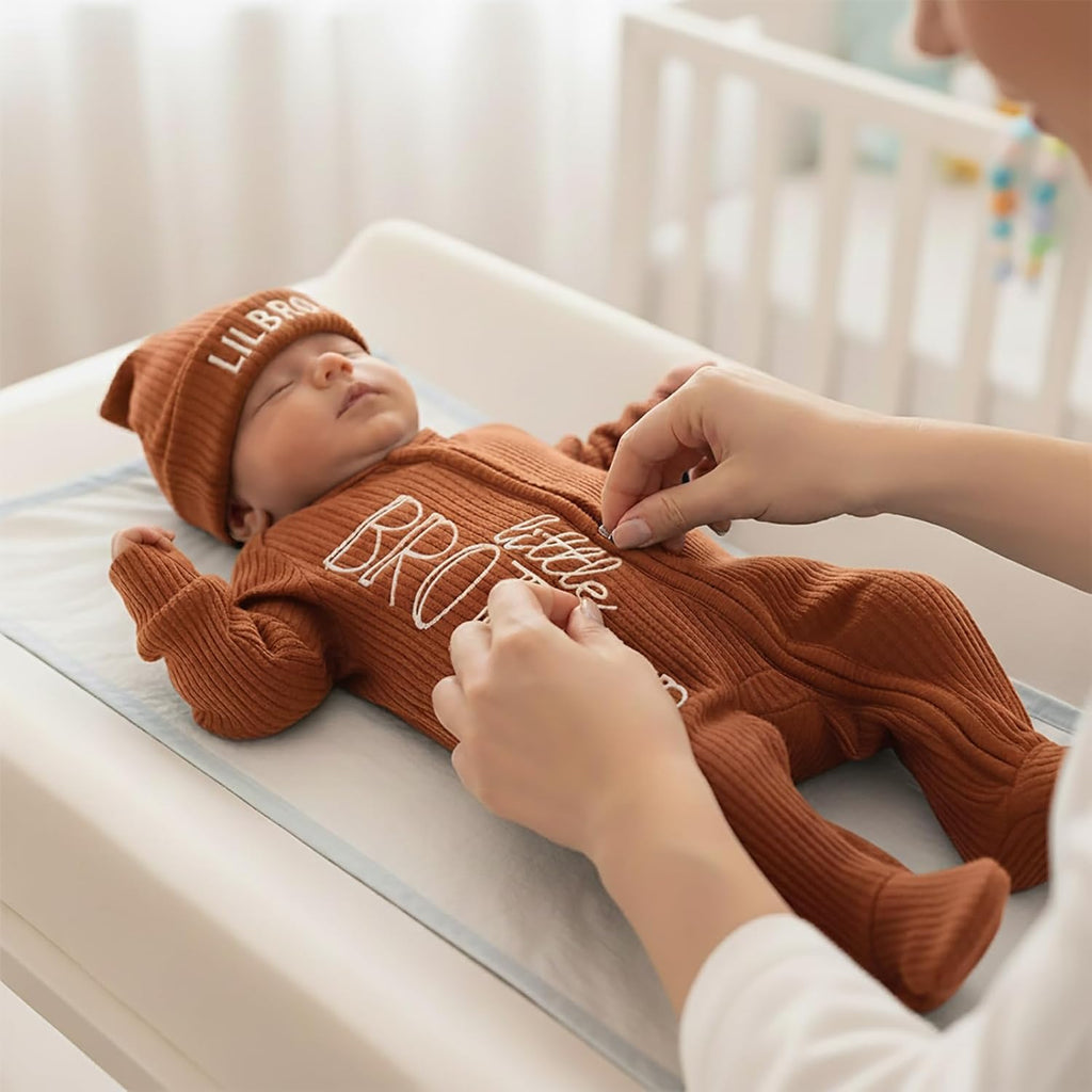 Baby Boy Outfits Zippered Romper Letter Embroidered Coming Home Jumpsuit with Hat Mittens