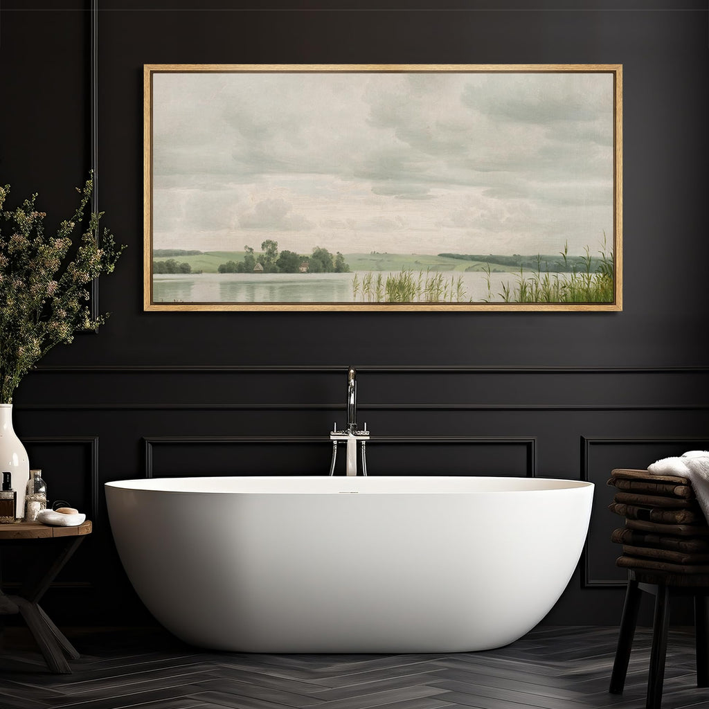 Extra Large Framed Canvas Print Wall Art Tranquil Fields Pastoral Landscape Antique Retro Fine Art Illustrations