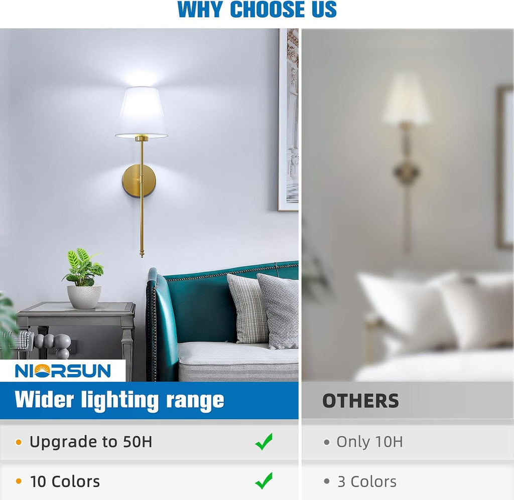 Battery Operated Wall Sconce Set of 2,Gold Rechargeable Wall Lights with 10400mAh Dimmable Bulbs and Remote,10 Colors