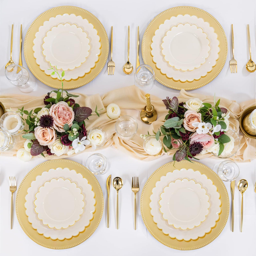 8 Pcs Elegant Gold Plastic Charger Plates for Wedding Dinner Decor