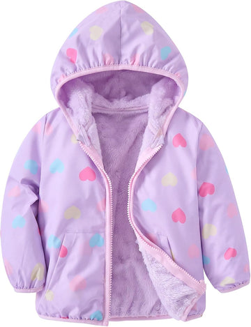 Toddler Girls Lightly Fleece Lined Coat Hooded Zipper Jacket