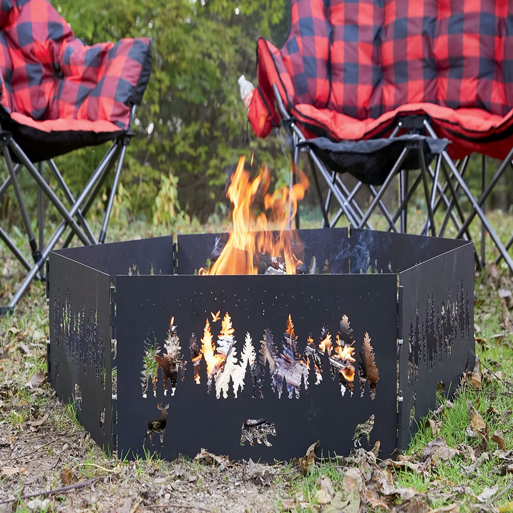 36-Inch Folding Portable Campfire Fire Pit Ring Heavy-Duty Steel Wood-Burning Firepit Liner for Outdoor Camping