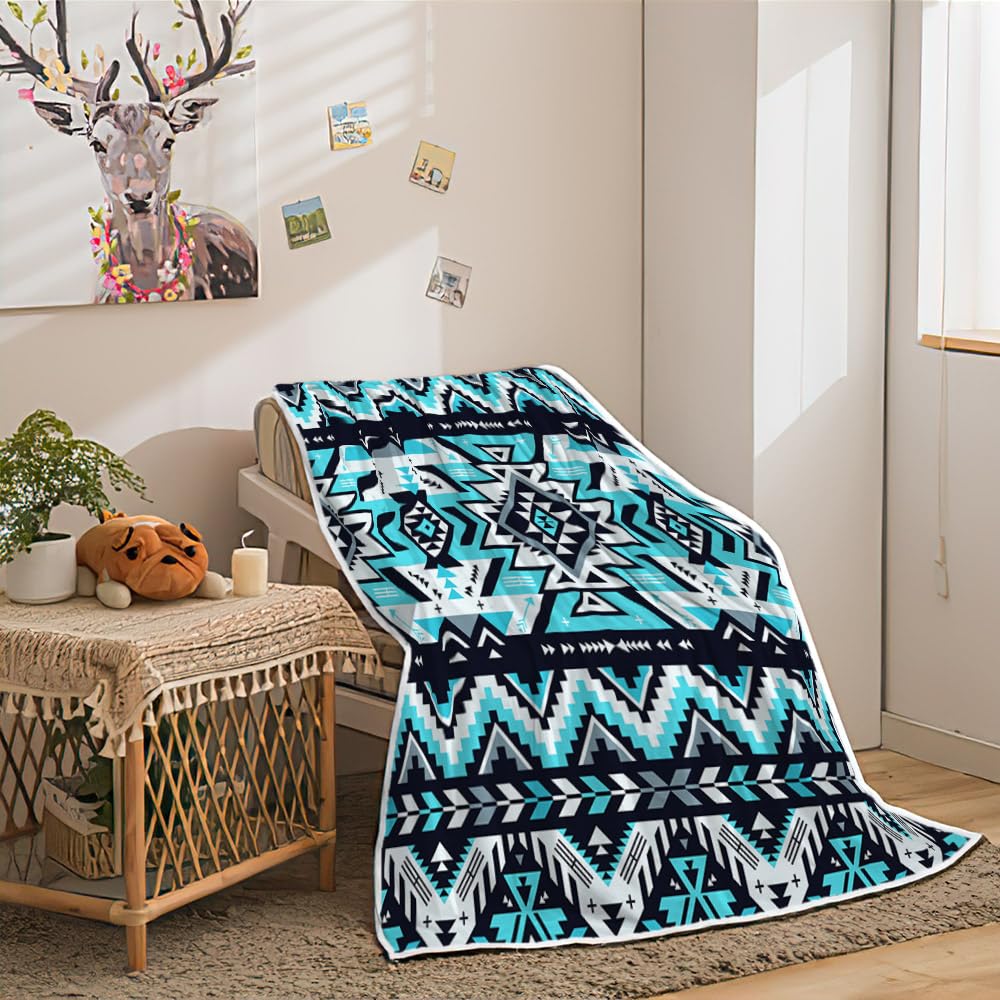 Southwestern Throw Blankets, Tribal Aztec Soft Cozy Flannel American Native Ethnic Geometric Mexican Western Boho