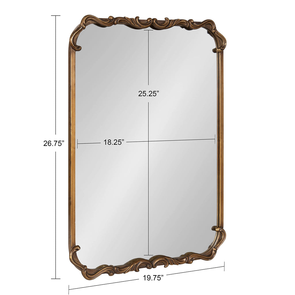Brazelton Rounded Rectangle Ornate Traditional Mirror, 20 x 27, Gold, Ornamental Round Rectangular Classic Framed